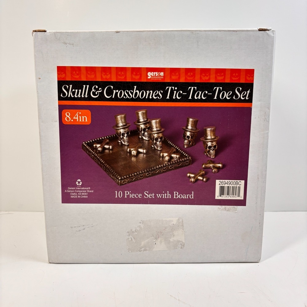 Skull & Bones Tic Tac Toe Set Silver Colored Resin Gerson Halloween Gothic New